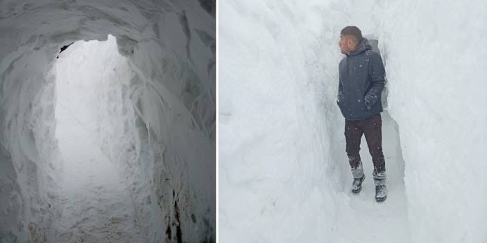 Kar 2 metreyi bulunca ahıra gitmek için tünel kazdı