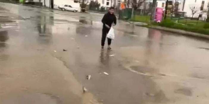 Bodrum’u vuran sağanakta ilginç görüntüler: Gölet taştı vatandaş saçılan balıkları topladı
