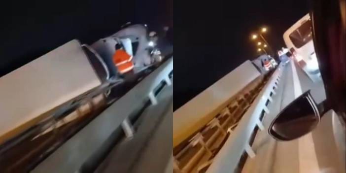 Büyükçekmece'de TEM Otoyolu'nda TIR devrildi