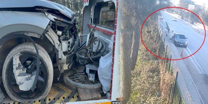 Bisikletlinin öldüğü kazanın görüntüleri ortaya çıktı: Metrelerce takla attı