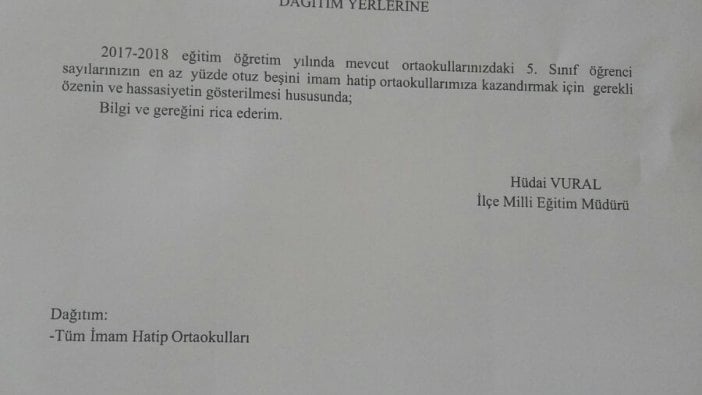 İlçe milli eğitim müdürü: Çocukların en az yüzde 35'ini imam hatip ortaokullarına kazandırın