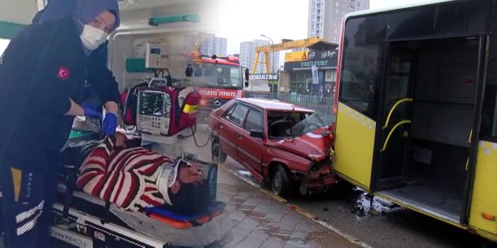 Ümraniye'de feci kaza: İETT otobüsüne arkadan çarpan otomobil hurdaya döndü