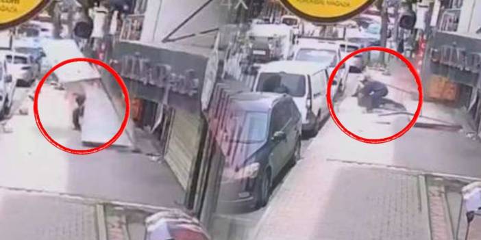 Tabelayla birlikte kaldırımda bekleyen kişinin üzerine düştü!