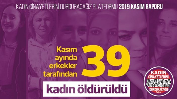 Kasım ayında erkekler tarafından 39 kadın öldürüldü