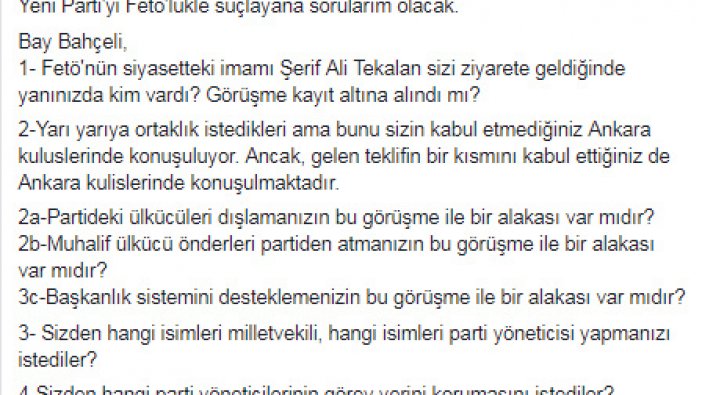 Ülkücü gazeteci'den Devlet Bahçeli'ye dikkat çeken FETÖ soruları