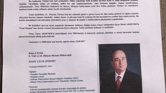 MHP'li eski vekil Behiç Çelik istifa etti