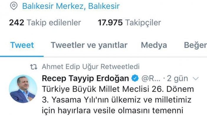 AKP'li Ahmet Edip Uğur Balıkesir Büyükşehir Belediye Başkanı ibaresini twitterdan sildi