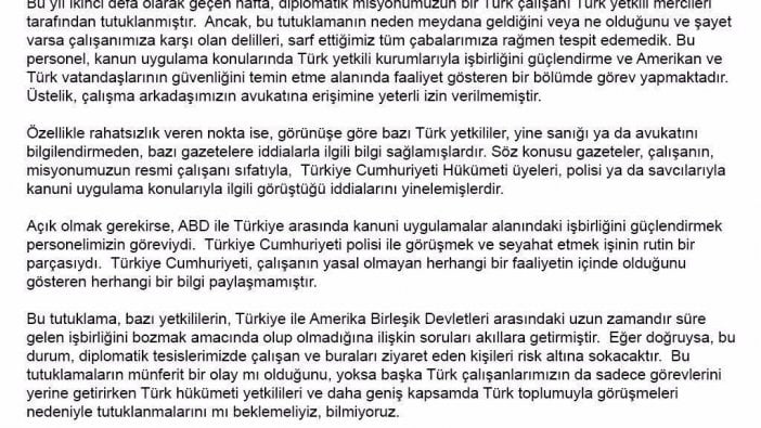 ABD Büyükelçiliğinden yeni açıklama: Uzun sürmeyeceğini umuyoruz...