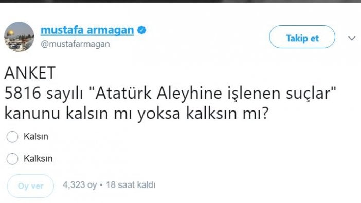 Atatürk düşmanı Mustafa Armağan, yine sahne aldı! Bu sefer de bu anketi başlattı!