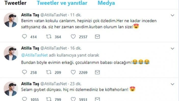 Atilla Taş'tan tahliye sonrası ilk tweetler