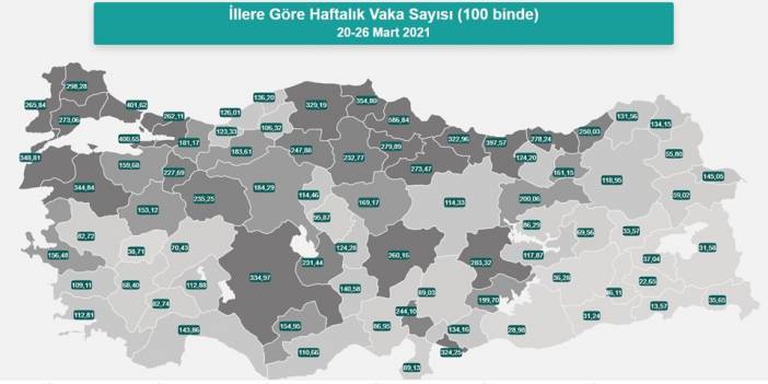 İllere göre haftalık vaka yoğunluğu haritası açıklandı