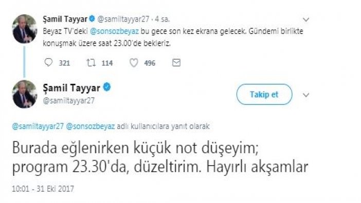 Gökçek'e bir veda da Şamil Tayyar'dan...