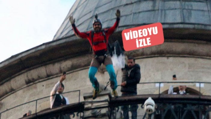 Galata Kulesi'nden base jump atlayışı yaptı