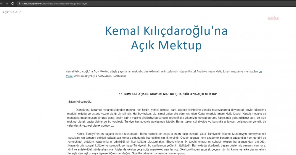 En ünlü İmam Hatip Lisesi'nin mezunlarından Kılaçdorğsürpriz destek mektubu