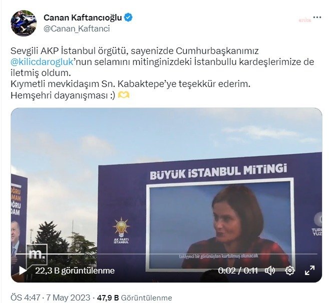 AKP Mitinginde Görüntüleri İzletilmişti: Canan Kaftancıoğlu Teşekkür Etti