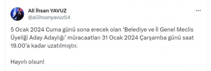 AKP'de Başvuru Süresi Uzatıldı