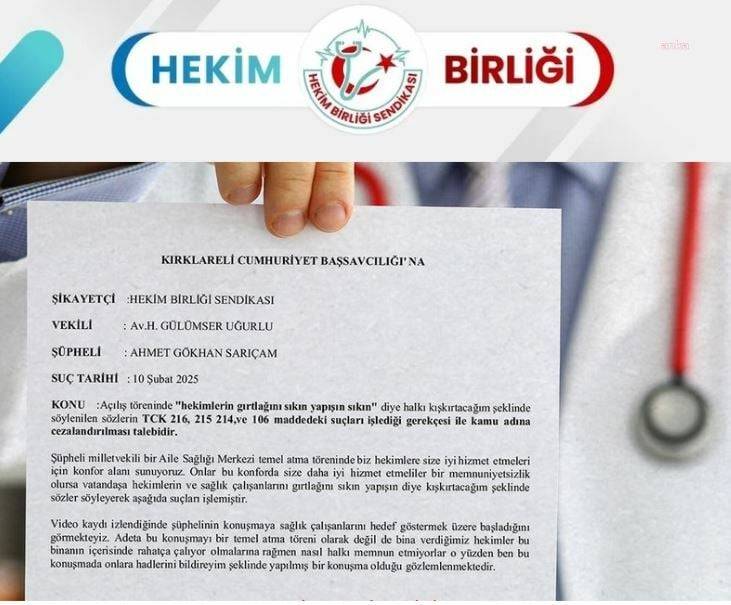 Hekim Birliği'nden AKP'li Sarıçam hakkında suç duyurusu