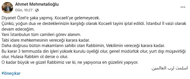 Diyanet'e Tepki