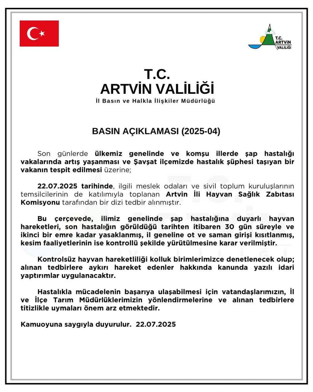 Artvin'de 30 gün boyunca yasaklandı